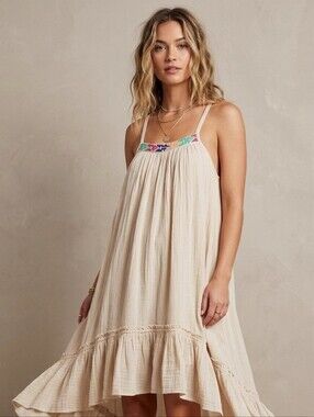 Free People 100% Cotton Cream Dress Size XS Fits Small - Medium Oversized Drapey